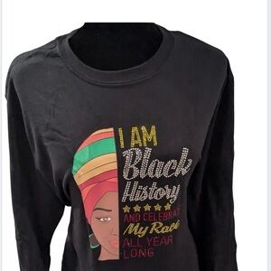 I Am Black History Long Sleeve Tee | Rhinestone Graphic | Black Gildan Softstyle